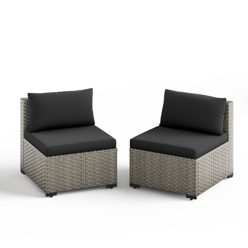 Zoea Outdoor Patio Sofa with Removable Cushions (Set of 2) , Black