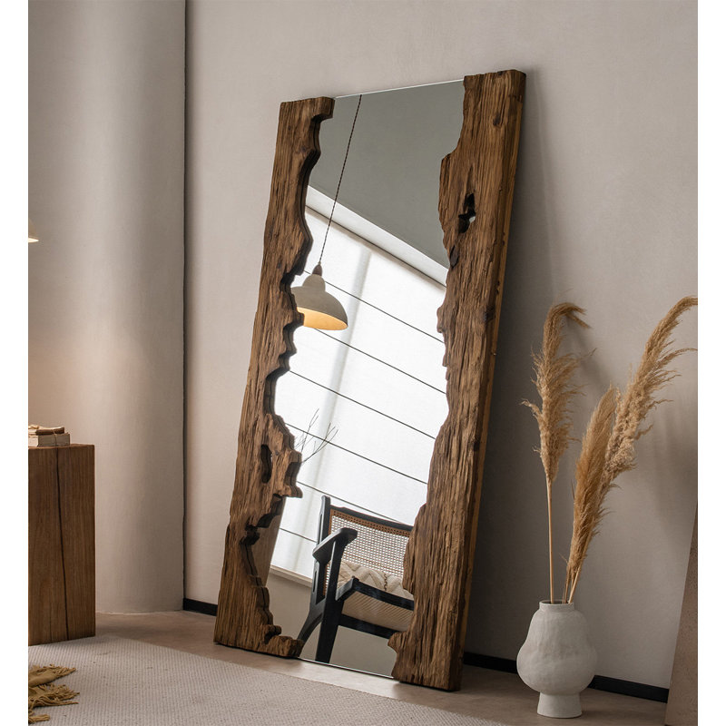 Zen-Style Vintage Pine Explosion-Proof Full-Length Mirror, 78.74" H x 39.37" W