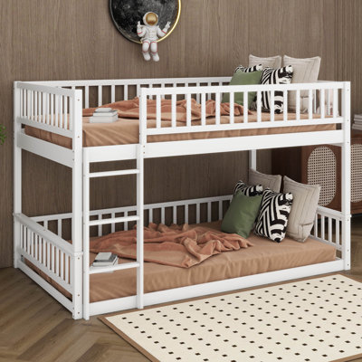 Queen Over Queen Bunk Bed With Ladder And Guardrails, Wood Bedframe With Solid Wood Suppor, Detachable Design
