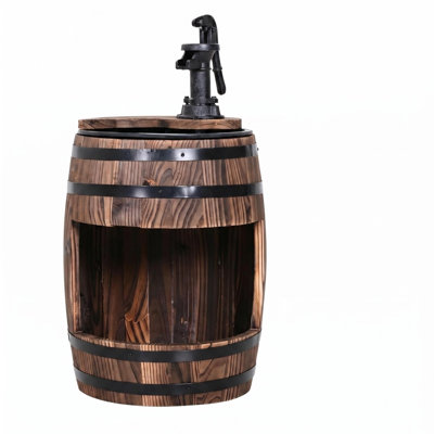 Fontaine autoportante en bois avec pompe à baril de pomme, 2 étages, patio extérieur, jardin, décoration de jardin avec jardinière