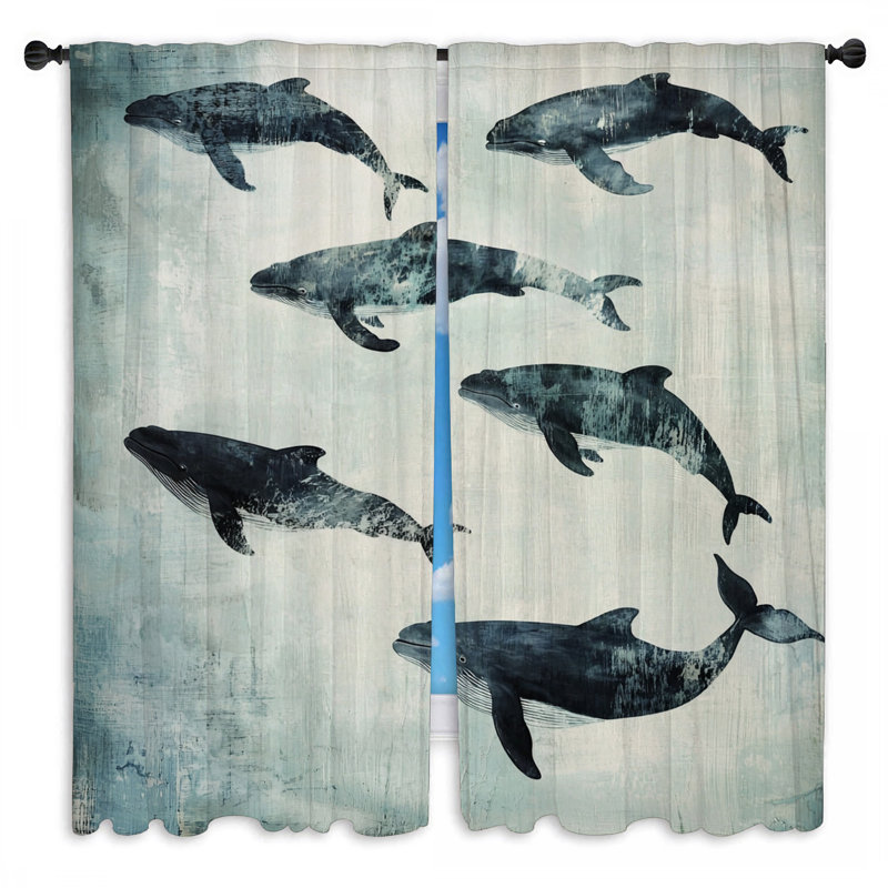 Rideaux baleines baleines bord de mer - 2 panneaux, L 20 po x L 61 po