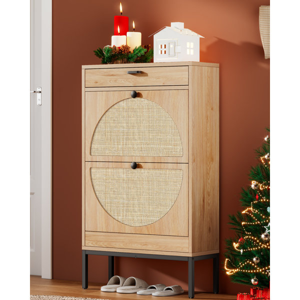 Rustic Storage Cabinet with Two Drawers and Four Classic Rattan