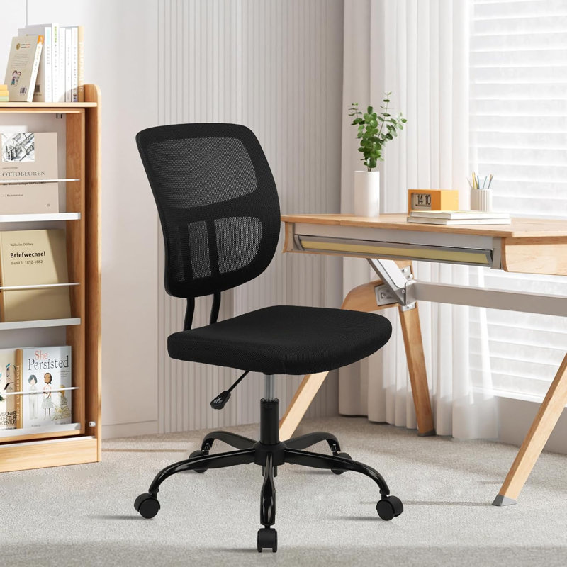 Fauteuil de bureau CLATINA sans accoudoirs avec roulettes, petit fauteuil de bureau à hauteur réglable, chaises pivotantes ergonomiques en maille, bureau pivotant à 360 ° pour bureau, salle de réunion de lecture 1PK (noir)