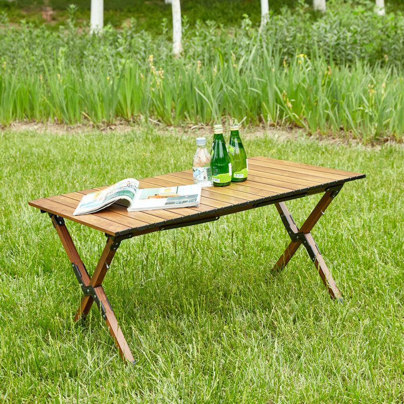 Table pliable en aluminium pour le camping, pique-nique - capacité de 120 lb, brun, aluminium rectangulaire imperméable, facile à assembler à l'extérieur