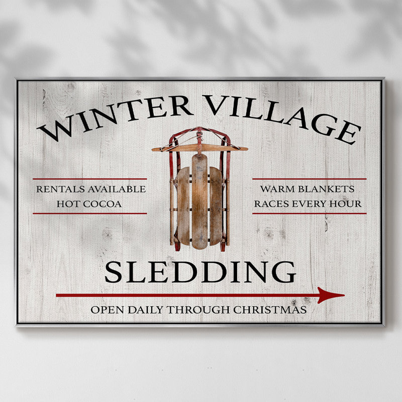 Traîneau à neige Winter Village, H 27 po x l 41 po x P 2 po, Toile avec cadre argenté