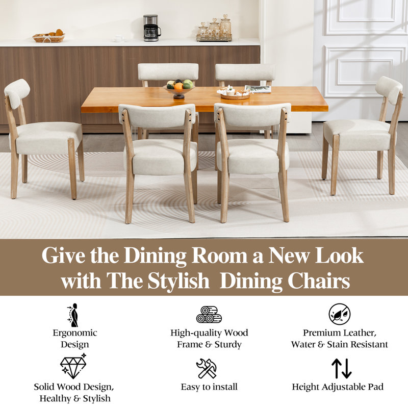 Faux Leather Solid Wood Side Dining Chairs,  Brown