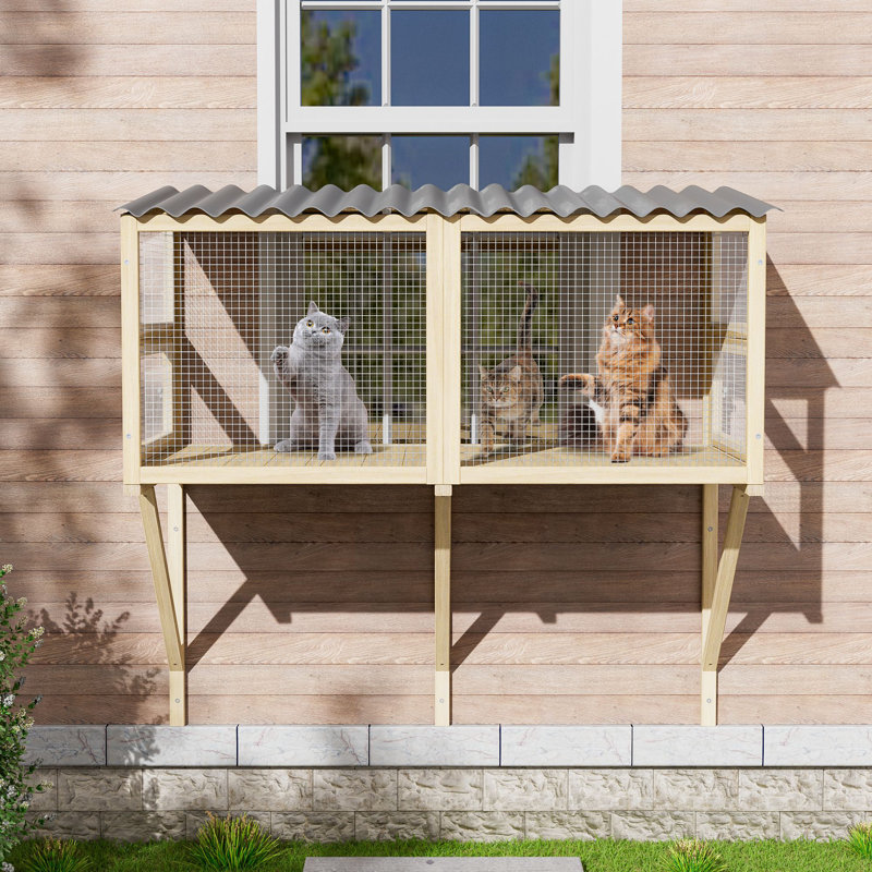 Cat Catio,Cat Window Perch for Large Indoor Cats - Expandable Wooden Cat Window Box Enclosure for Multi Cats,, Original Wood