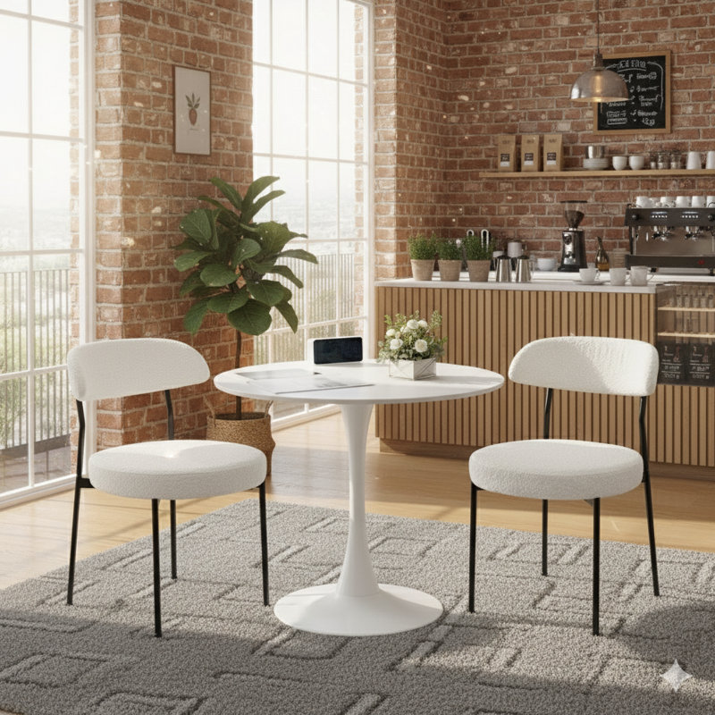 Ensemble de table de salle à manger rond avec 2 chaises, Blanc/Noir, Blanc