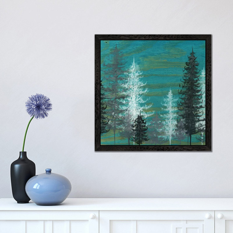 Teal Trees by Emily Magone - Wrapped Canvas Painting, 45.72 cm H x 45.72 cm W, Black Framed