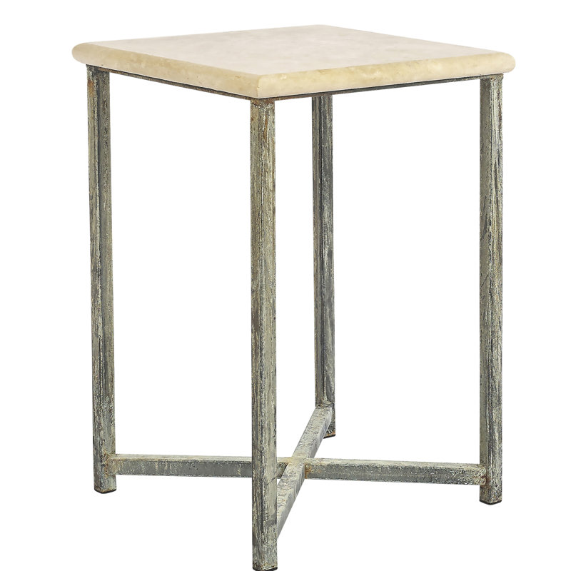 LA Stone Cross Legs End Table, Deep Ocean, Lite Travertine