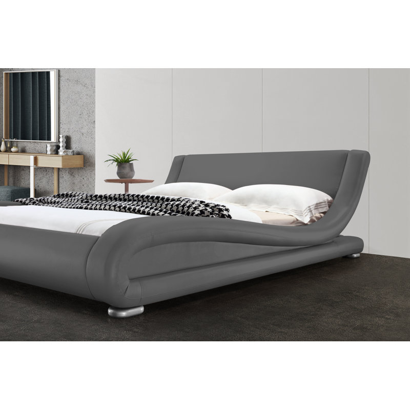 Lit plateforme tapissier à profil bas Albricus, Très grand, Gris