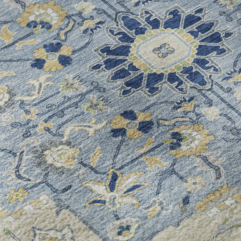 Tapis traditionnel Villers AMF2533 de qualité supérieure, lavable à la machine, Marine, 10 pi x 14 pi