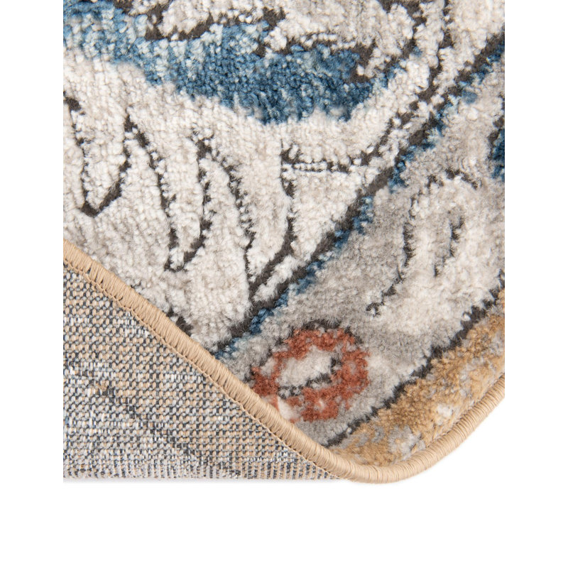 Weingartner Performance Mustard Yellow/Ivory/Blue Rug, Round 6'1"