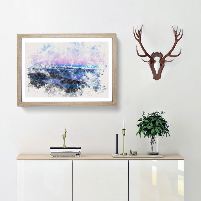 Lake in Queenstown New Zealand - Picture Frame Painting Print, 62cm H x 87cm W x 2cm D, Oak Framed