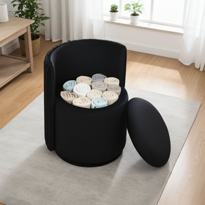 Fauteuil de coiffeuse en velours noir rotatif à 360 °, aucune installation requise, avec rangement, fauteuil de coiffeuse moderne pour chambre à coucher, salon, vestiaire
