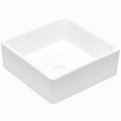 White Square Ceramic Vessel Sink For Bathroom - 15x15x5.5 Inch, Smooth Finish, Stain , Good Home 15x15 Inch Contemporary Design, Acid Surface, Easy Installation