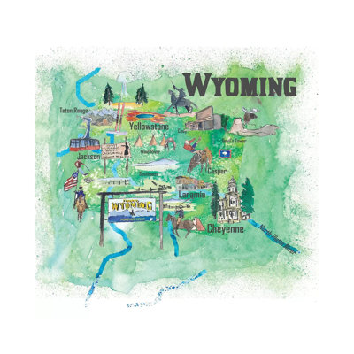 USA, Wyoming Illustrated Travel by Markus & Martina Bleichner - Wrapped Canvas Print