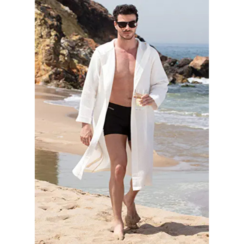 SEYANTE peignoir à capuchon en coton biologique turc 100% certifié GOTS, Blanc cassé, XL