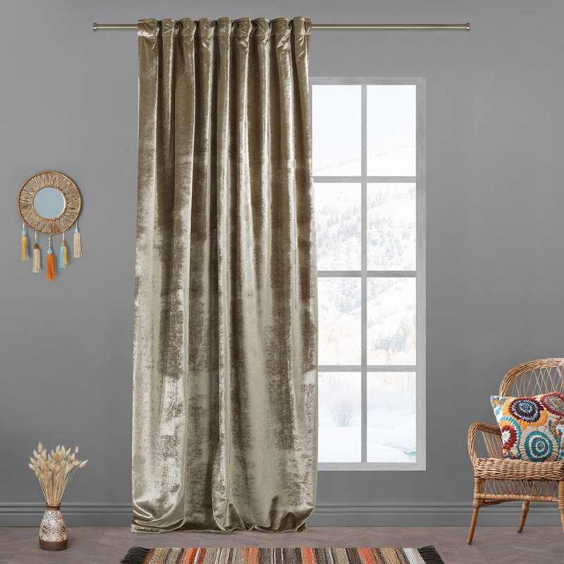 Extra Long & Extra Wide Shiny Velvet Curtain Panel (customized), 140cm Width x 225cm Drop, Beige