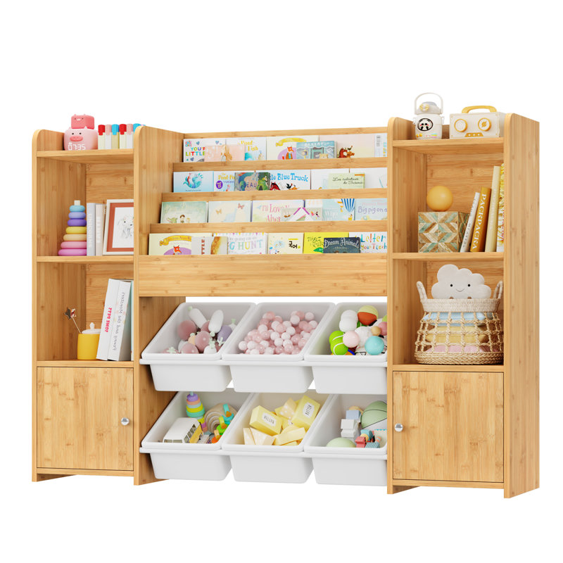 47.2" W Kids Bookshelf with 6 Storage Cubbies, Toy Organizer with Storage Shelves, for Playroom, School, Wood
