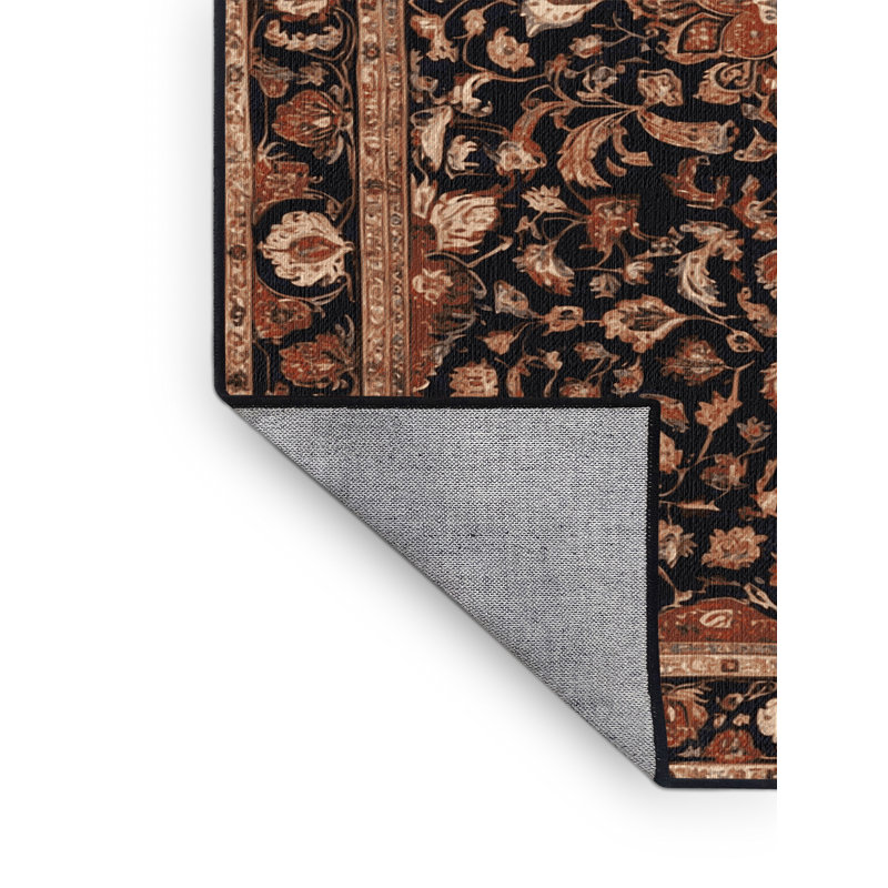 Machine Washable Persian Black Area Rug, Square 3'