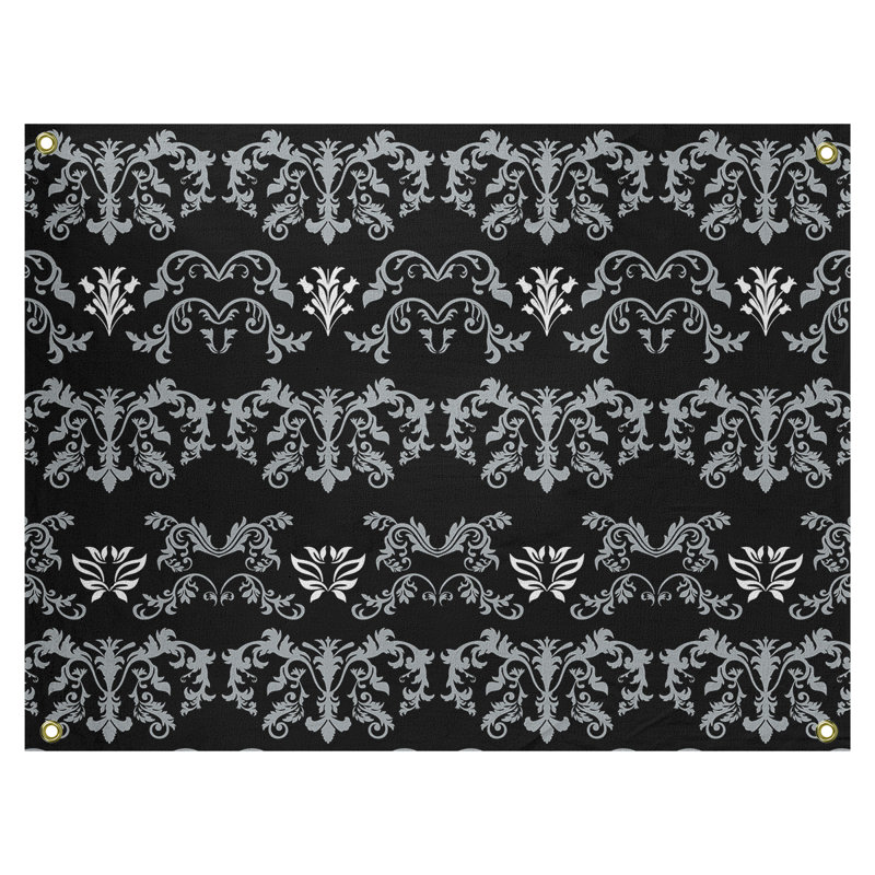 Tapisserie baroque en polyester polyester Oakland, H 59 po x l 80 po, Noir/gris/blanc