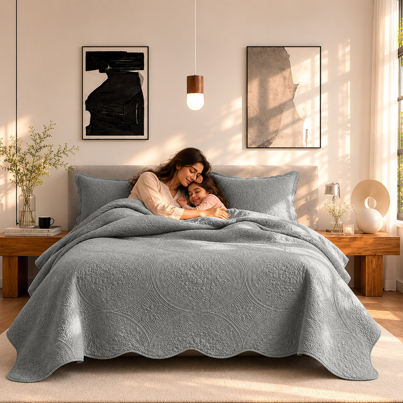 Literie Moonlight à motif floral surdimensionné – Literie respirante et réversible pour toutes les saisons, Queen, GREY