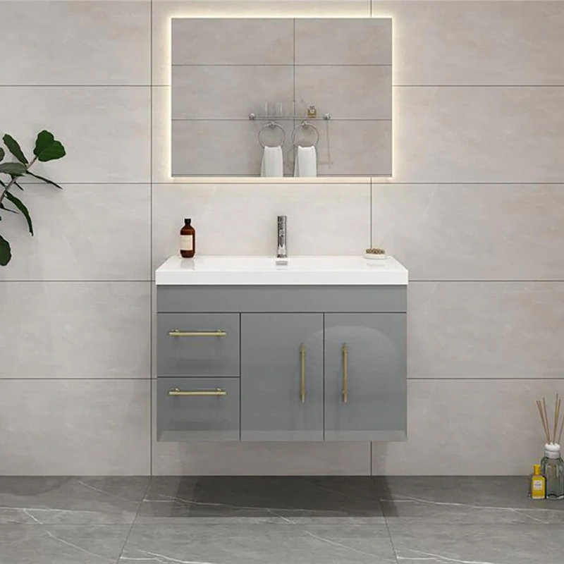 Ensemble de meuble-lavabo simple 35 po mural, Gris brillant