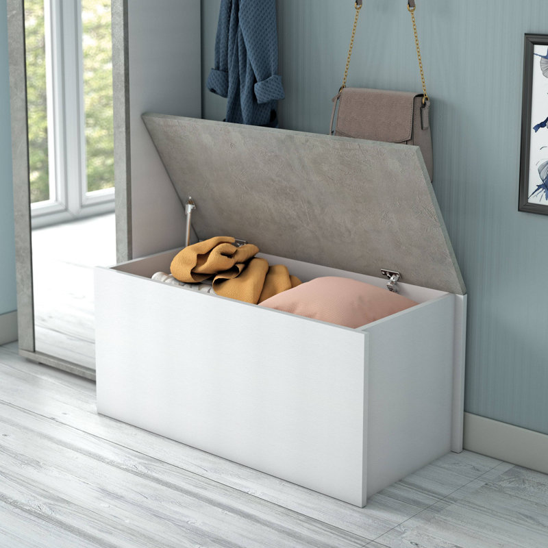 Chest Miltonia, Capacious Multipurpose Storage Box, Modern Chest, 100% Made In Italy, 90X45H45 Cm, White/Cement
