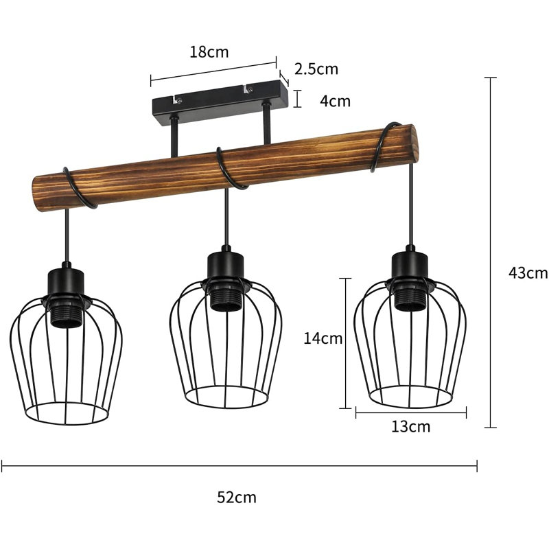 Narrowsburg 3-Light Burnt Wood Kitchen Island Pendant