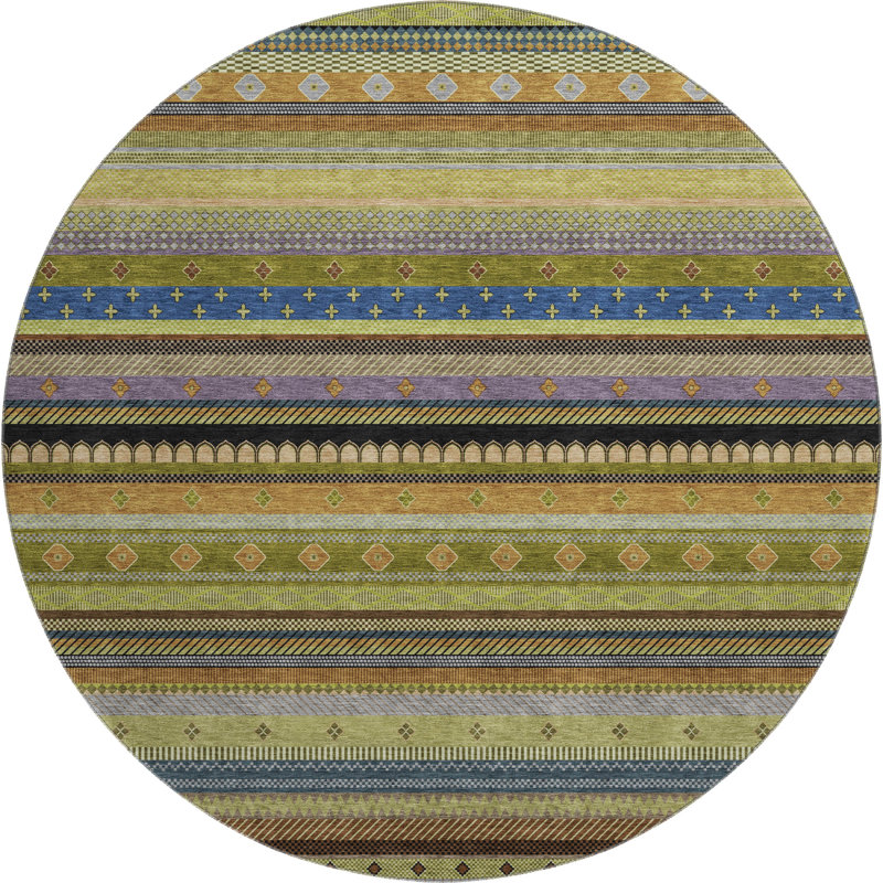 Tapis rayé de qualité supérieure Mayfield, Olive, Rond 8 pi
