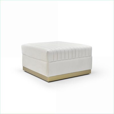 Repose-pieds en velours capitonné vertical moderne pour grand salon, beige | Métal doré