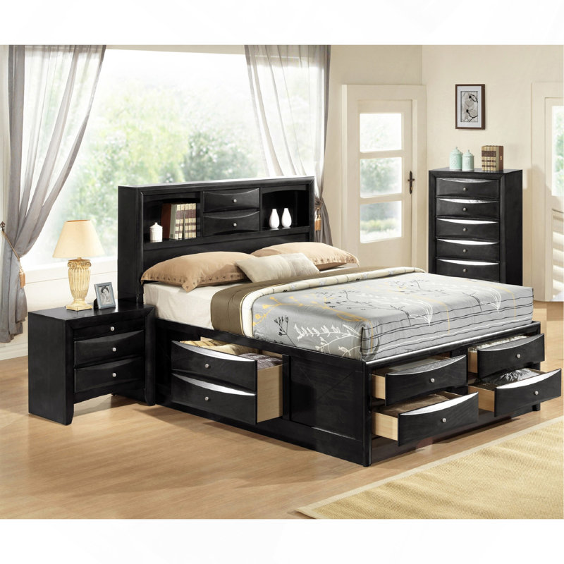 Mobilier de chambre en bois massif en bois massif 1Pc, Noir