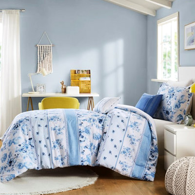 Édredon double / grand, magnifique motif à rayures florales, 2 taies décoratives, coussins décoratifs, rayure attrayante en microfibre, literie