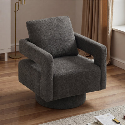 29.13" W Square Swivel Accent Chair, Modern Rotating Arm Chair With Open Back,360 Degree Rotation, Lounge Club Chair With Removable Back Cushion For Living Room, Hotel, Bed Room