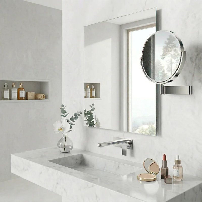 Wall mounted magnifying make-up mirror with extendable arm - magnifies 7x's & normal 