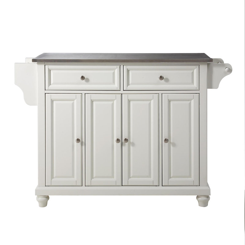 Van Granite Top Kitchen Island, White, Gray