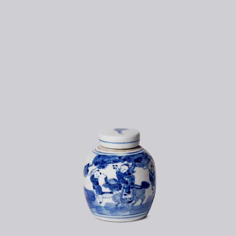 Petit pot rond en porcelaine bleue et blanche pour enfants