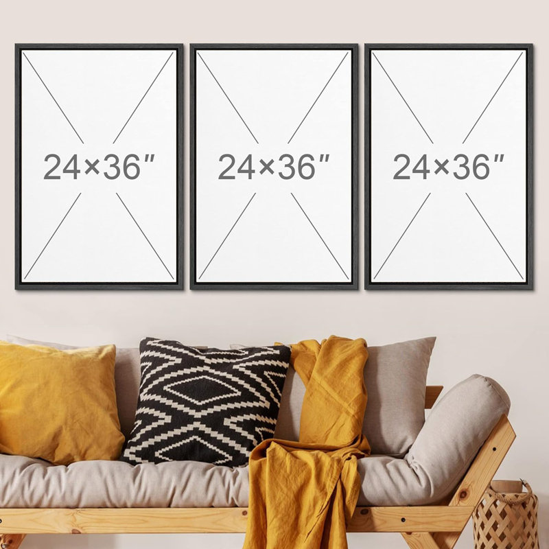 Impression sur toile encadrée neutre minimaliste géométrique boho, Cadre noir, H 36 po x l 24 po x P 1,5 po