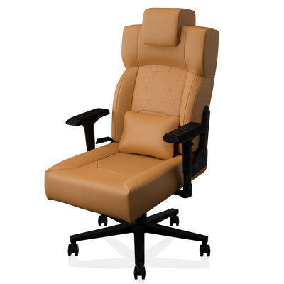 Office Chair With High - Density Foam Cushion, 360 Rotatable , And Skin Suede Heavy Metal Base, Gas Lift Yellow Brown Ergonomic Pc Gaming Lumbar Support, Class 4 Comfortable Fabric, Easy To Clean For