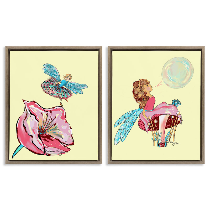 Cadre flottant 2 pièces Magical Ballerina Fairies, design par Susan Lugar, H 21 po x l 34 po, Cadre flottant orme Montalcino
