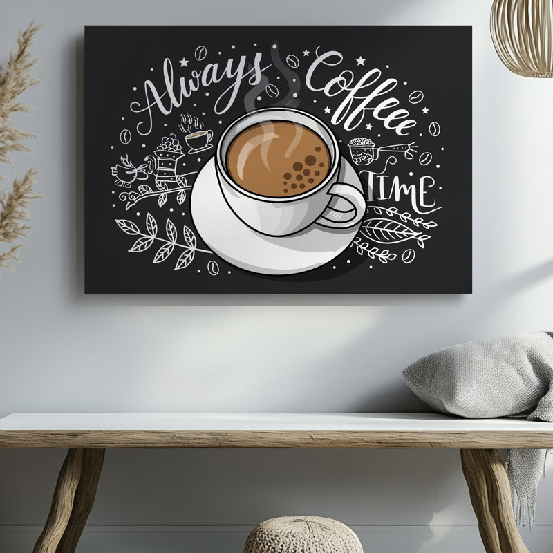 Toile, une scène confortable avec une tasse de café blanc fumant avec art mural, H 9 po x l 12 po
