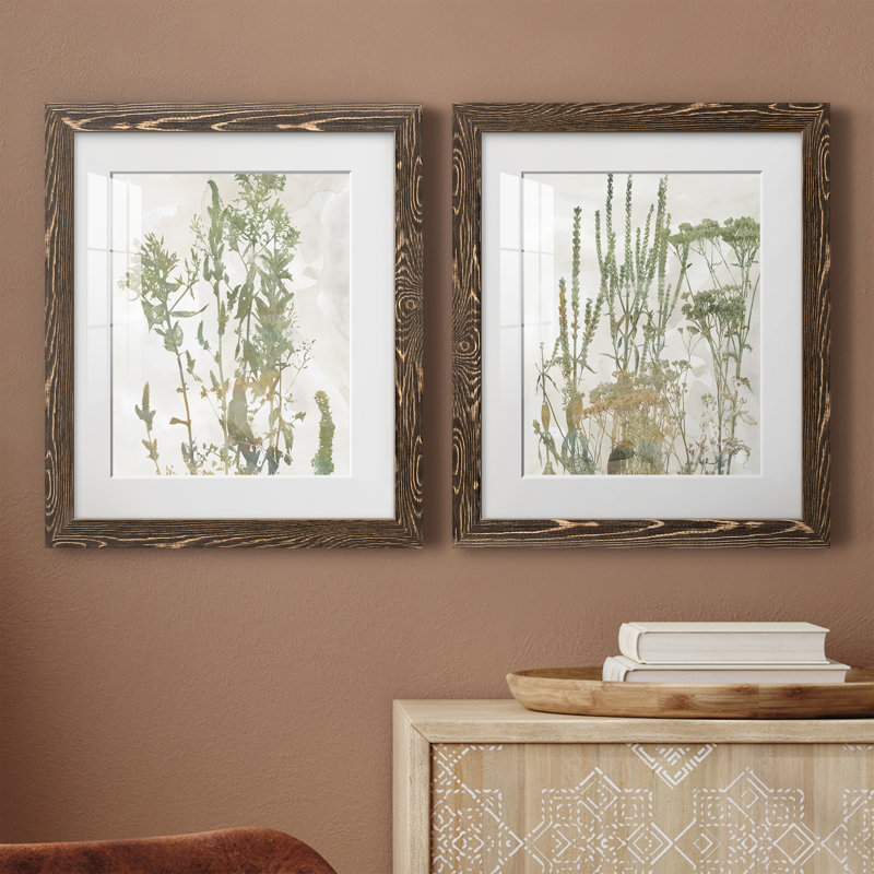 Le jardin sauvage - ensemble de 2 peintures, H 24 po x l 36 po x P 1,5 po, Papier, cadre noyer