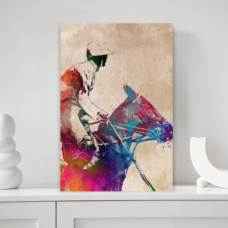 «Vibrant Polo Rider», art mural contemporain, 18" H x 12" W