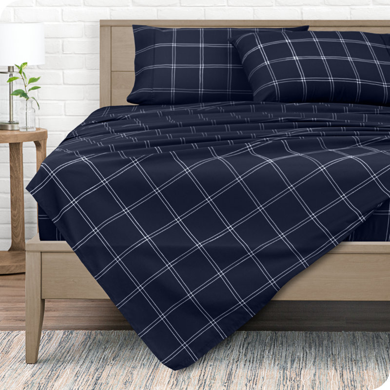 Microfiber Geometric Sheet Set, Twin XL Sheet Set + Fitted Sheet + Pillowcases, Midnight/White