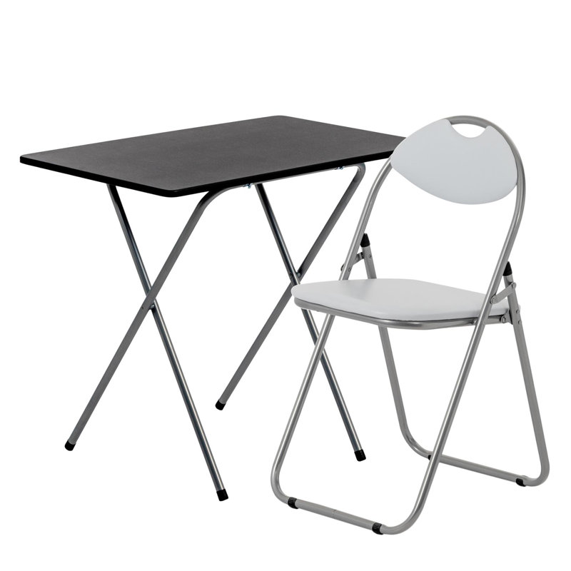 Harbour Housewares - Wooden Folding Desk & Chair Set, White/Silver/Grey, Black