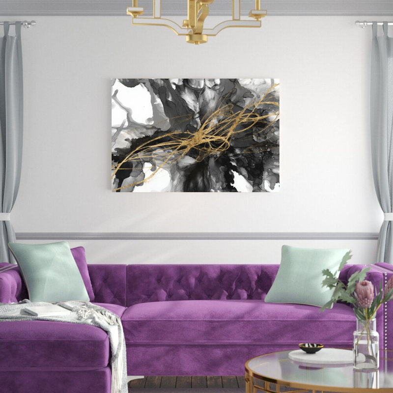 Golden Vortex I par Jennifer Goldberger - peinture sur toile tendue, H 32 po x l 48 po