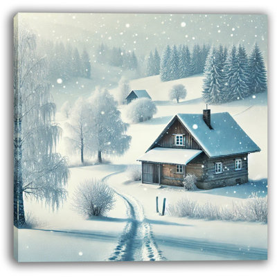 Tranquil Snowy Cabin: Winter Wonderland Wrapped Canvas Art