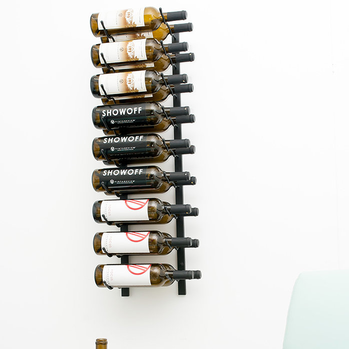18 Bottle Wall Mounted Wine Bottle Rack, Satin Black