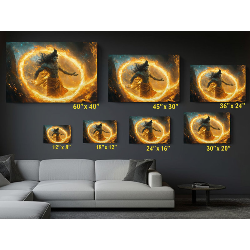 Reproduction d'art sur toile, "Lord Shiva Performing a Cosmic Dance in Ring of Fire", H 40 po x l 60 po